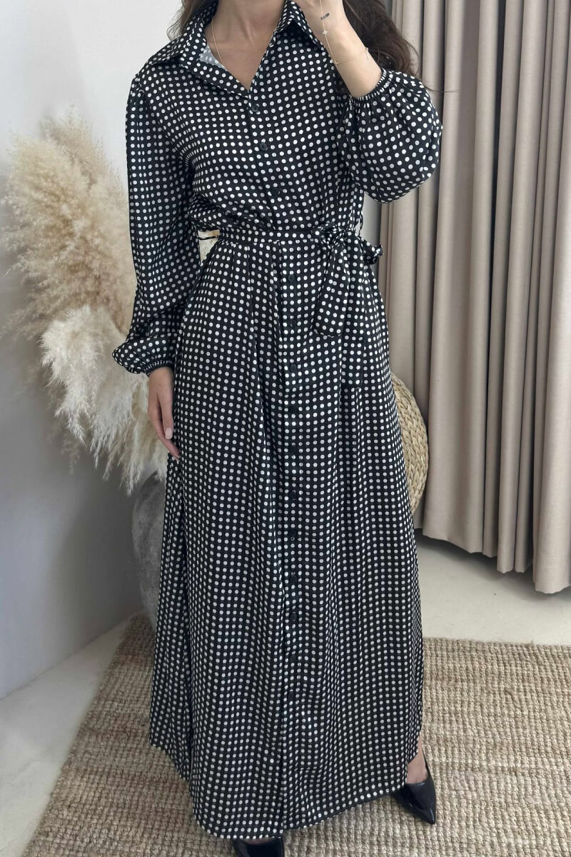 DOTS DESIGN BUTTONS LACING WOMEN DRESS BLACK/ E ZEZE - 3