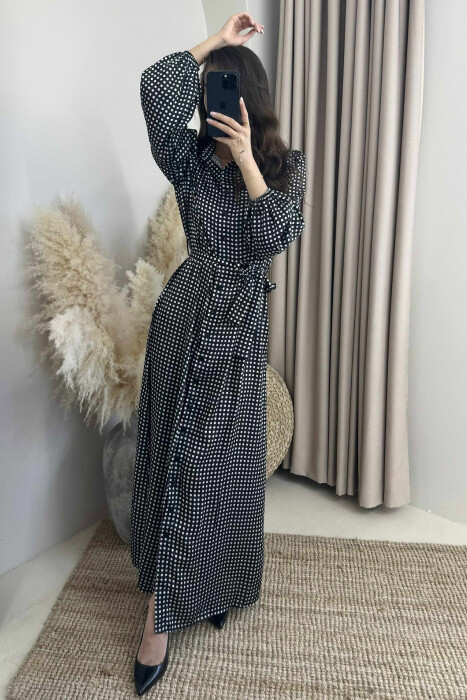 DOTS DESIGN BUTTONS LACING WOMEN DRESS BLACK/ E ZEZE - 5