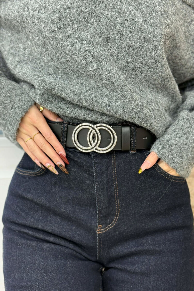 DOUBLE CIRCLE BUCKLE WOMEN BELT BLACK/ E ZEZE - 1