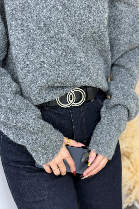 DOUBLE CIRCLE BUCKLE WOMEN BELT BLACK/ E ZEZE - 2