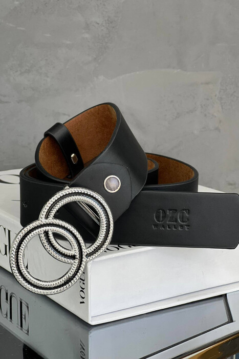 DOUBLE CIRCLE BUCKLE WOMEN BELT BLACK/ E ZEZE - KLAUDIO FASHION