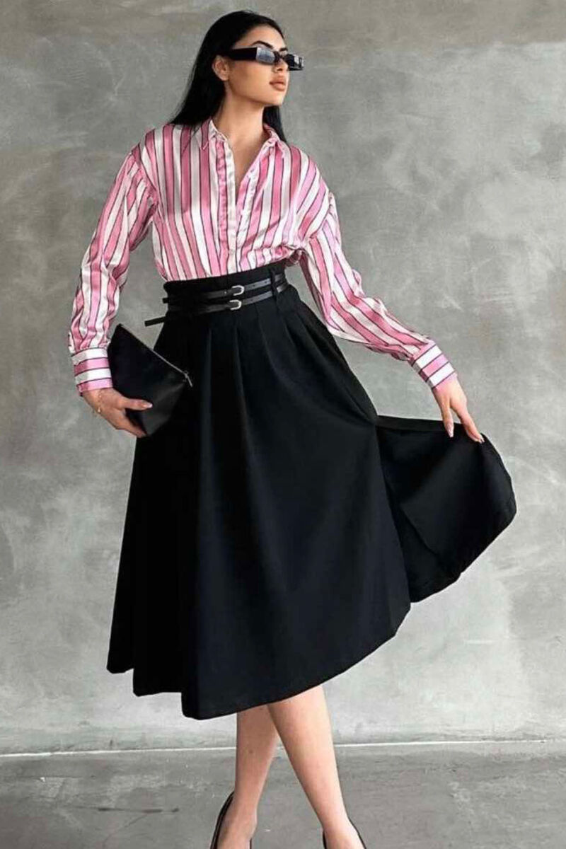 DOUBLE THIN BELT WOMEN SKIRT BLACK/ E ZEZE - 1