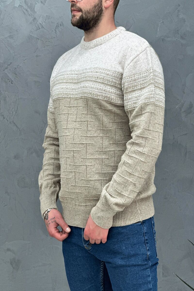 DUAL COLOR MEN SWEATER BEIGE/BEZHE - 5