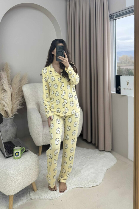 DUCK DESIGN SHIRT+TROUSERS WOMEN PYJAMAS YELLOW/E VERDHE - KLAUDIO FASHION