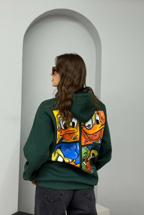 DUCK FRONT IMAGE FLUFFY WOMEN HOODIE GREEN/JESHILE - 2