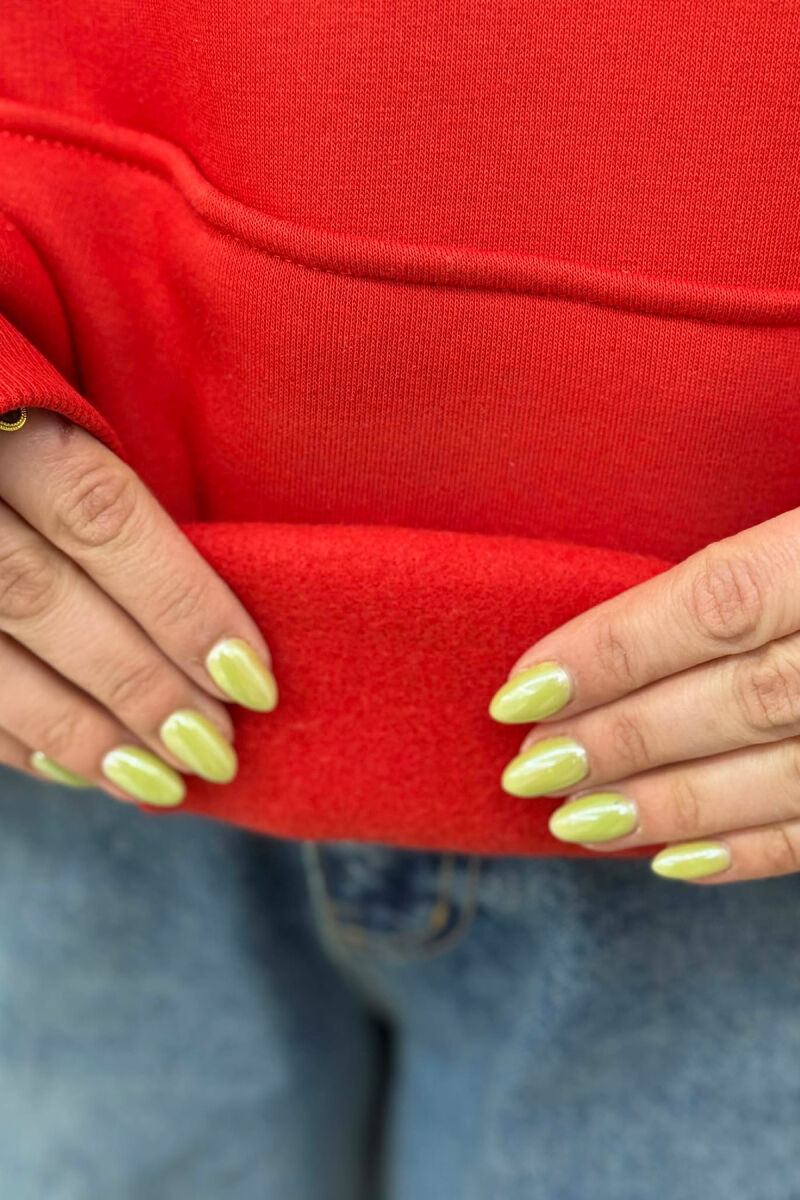 DUCK FRONT IMAGE FLUFFY WOMEN HOODIE RED/E KUQE - 4