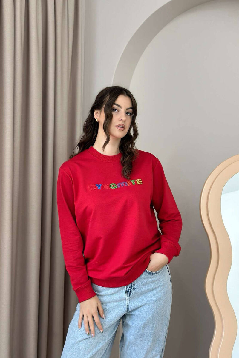 DYNAMITE COTTON SIMPLE WOMEN SWEATSHIRT RED/E KUQE - 3