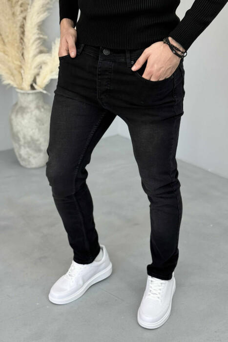 ELASTIC HIDDEN BUTTON FLY MEN JEANS BLACK/ E ZEZE - 2