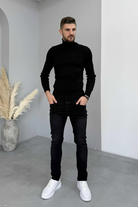 ELASTIC HIDDEN BUTTON FLY MEN JEANS BLACK/ E ZEZE - KLAUDIO FASHION
