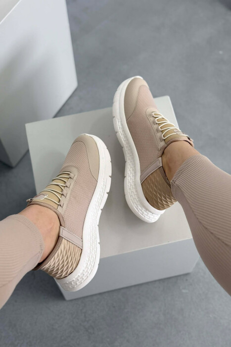 ELASTIC LACES PALTFORM WOMEN SNEAKERS BEIGE/BEZHE - 4