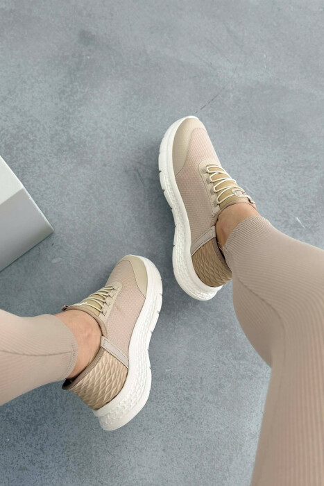 ELASTIC LACES PALTFORM WOMEN SNEAKERS BEIGE/BEZHE - 5