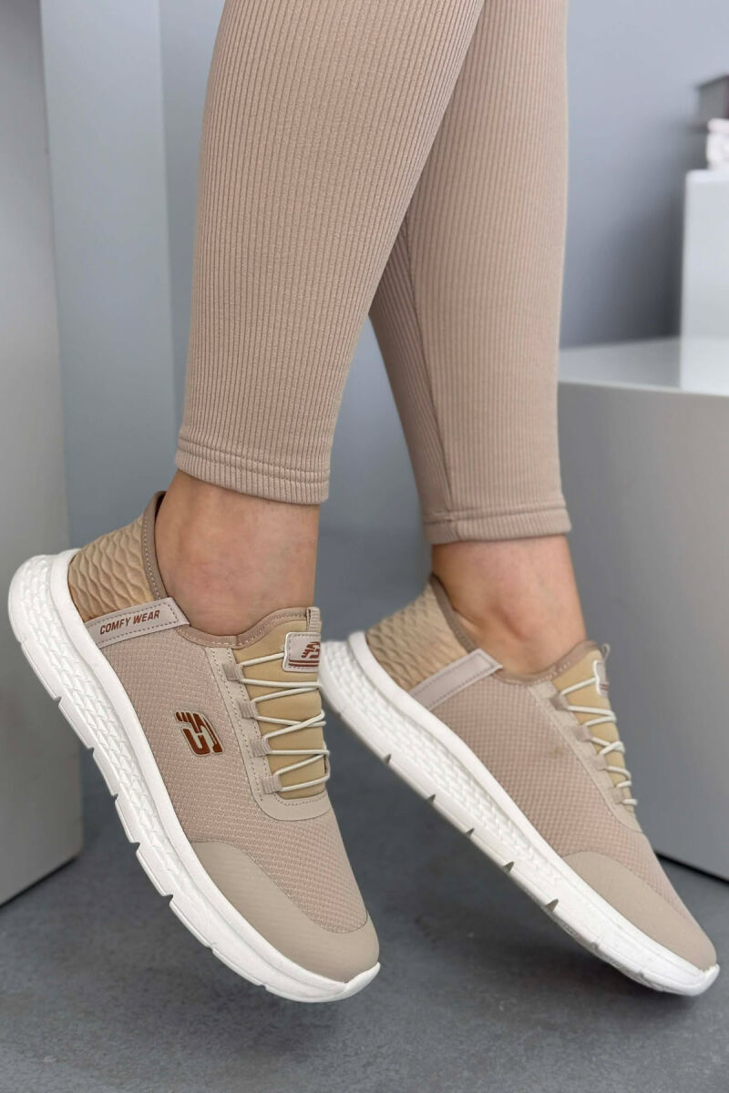 ELASTIC LACES PALTFORM WOMEN SNEAKERS BEIGE/BEZHE - 6
