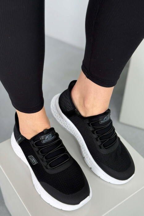 ELASTIC LACES PALTFORM WOMEN SNEAKERS BLACK-WHITE/ZEBA - 5