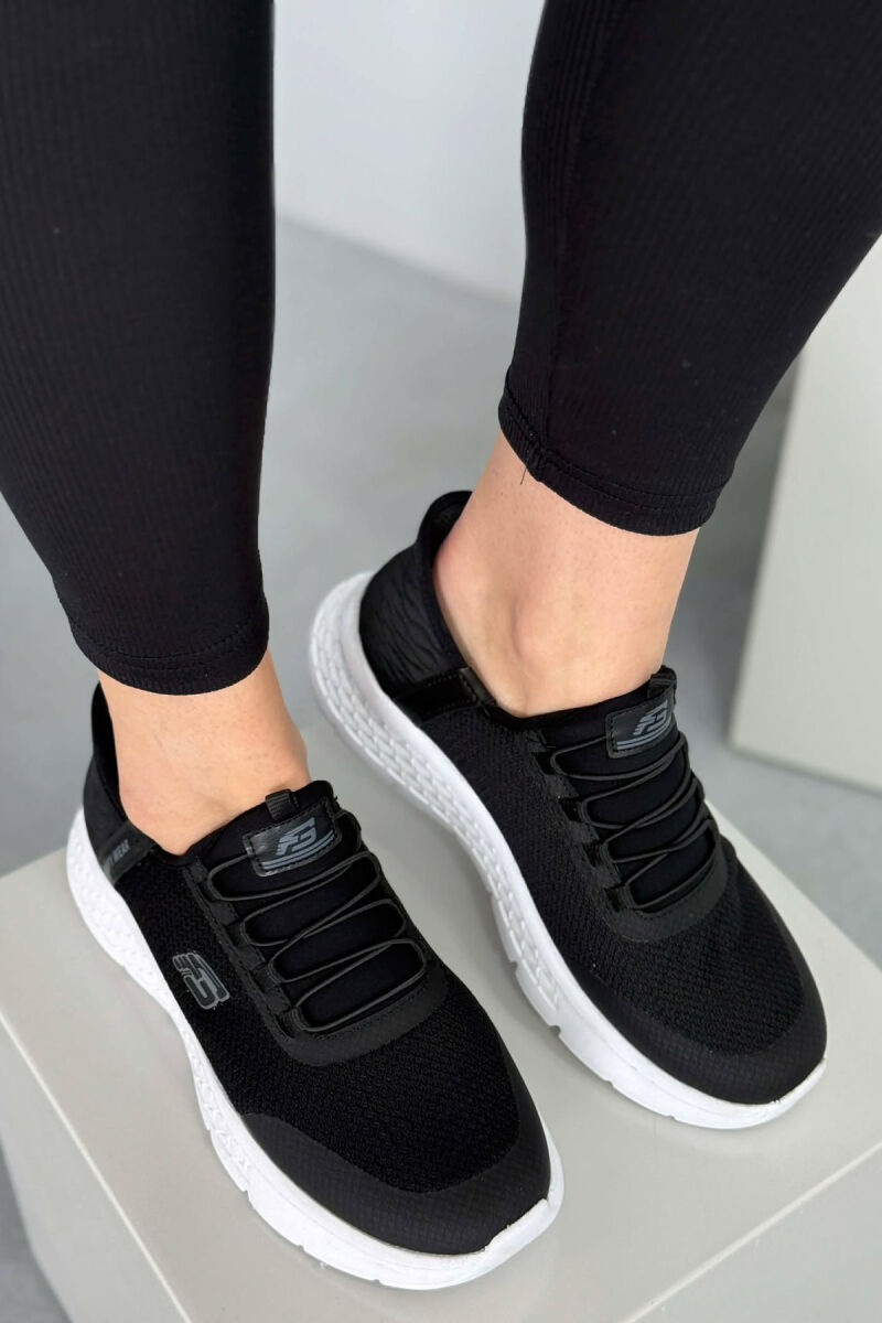 ELASTIC LACES PALTFORM WOMEN SNEAKERS BLACK-WHITE/ZEBA - 5