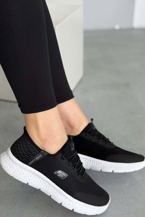 ELASTIC LACES PALTFORM WOMEN SNEAKERS BLACK-WHITE/ZEBA - 6