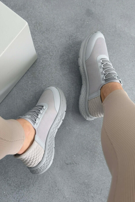 ELASTIC LACES PALTFORM WOMEN SNEAKERS LIGHT GREY/GZ - 6