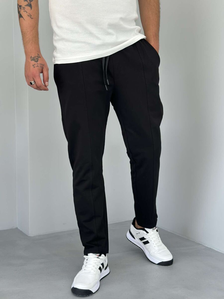 ELASTIC LACING WAIST MEN SWEATPANTS BLACK/ E ZEZE - 1