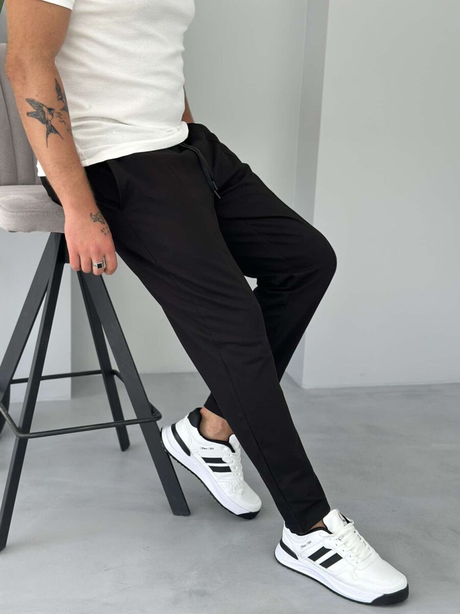 ELASTIC LACING WAIST MEN SWEATPANTS BLACK/ E ZEZE - 2