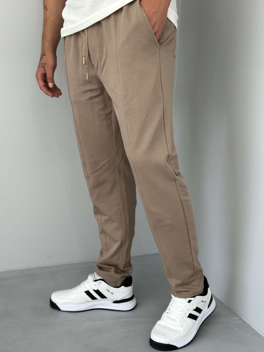 ELASTIC LACING WAIST MEN SWEATPANTS BROWN/KAFE - 2