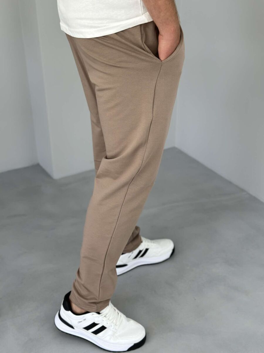 ELASTIC LACING WAIST MEN SWEATPANTS BROWN/KAFE - 3