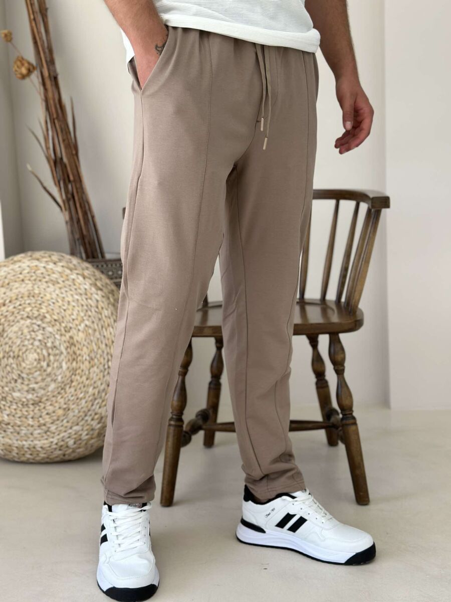 ELASTIC LACING WAIST MEN SWEATPANTS BROWN/KAFE - 5