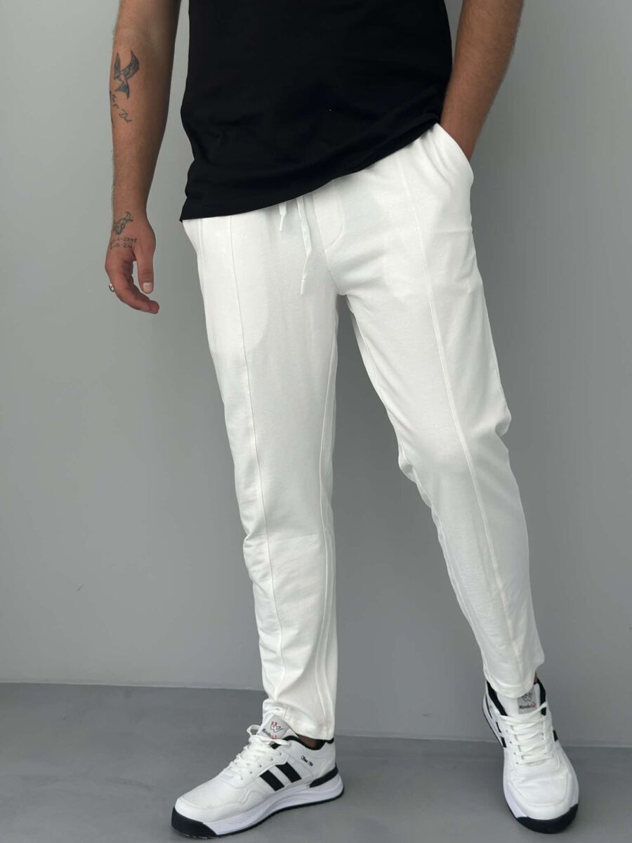 ELASTIC LACING WAIST MEN SWEATPANTS WHITE-E BARDHE - 1