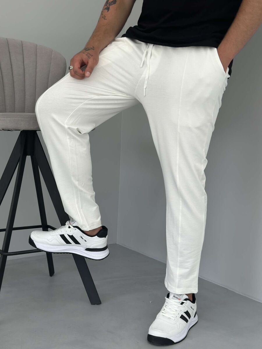 ELASTIC LACING WAIST MEN SWEATPANTS WHITE-E BARDHE - 2