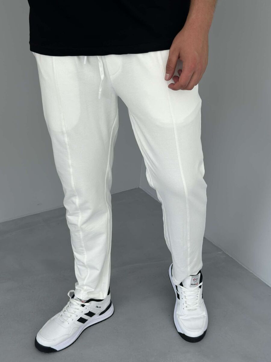 ELASTIC LACING WAIST MEN SWEATPANTS WHITE-E BARDHE - 4