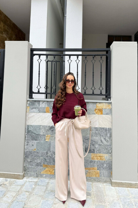 PANATLLONA ME SHKËLQIM ME LIDHËSE DHE BEL ELASTIK PËR FEMRA NË NGJYRË BEZHË - KLAUDIO FASHION