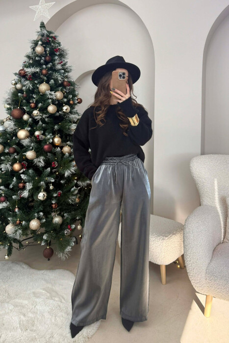 PANATLLONA ME SHKËLQIM ME LIDHËSE DHE BEL ELASTIK PËR FEMRA NË NGJYRË GRI TË ERRËT - KLAUDIO FASHION