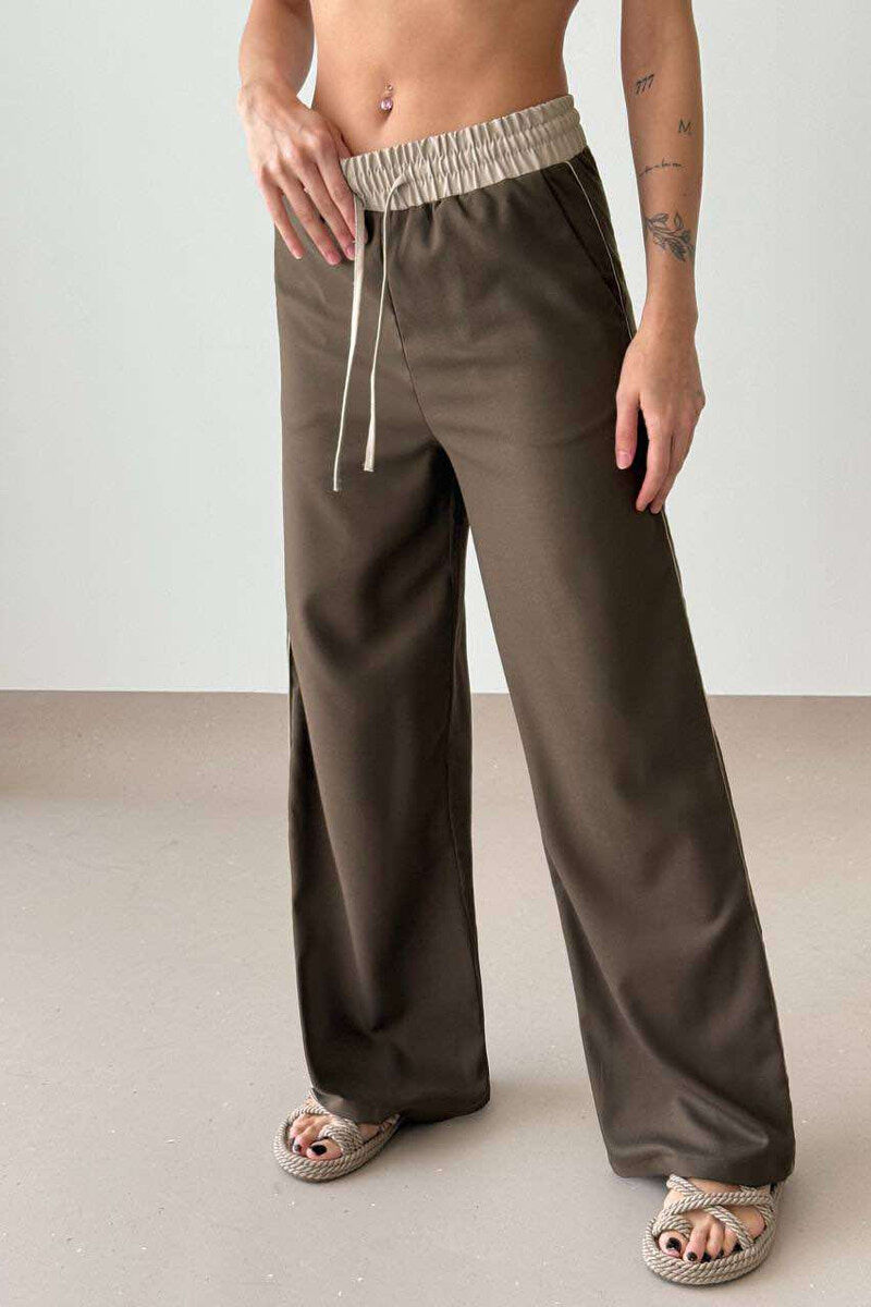 ELASTIC & LACING WAIST WOMEN TROUSERS DARK GREEN/JEE - 1