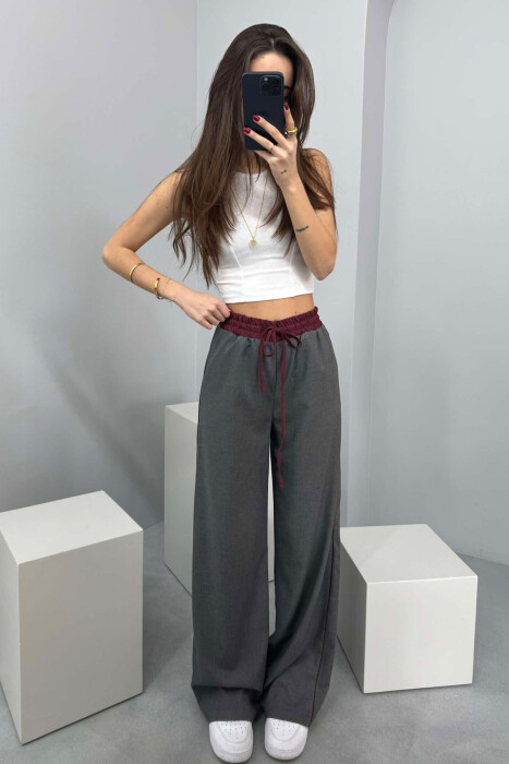 ELASTIC & LACING WAIST WOMEN TROUSERS GREY/GRI - KLAUDIO FASHION