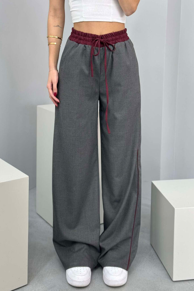 ELASTIC & LACING WAIST WOMEN TROUSERS IN GREY COLOR - 2