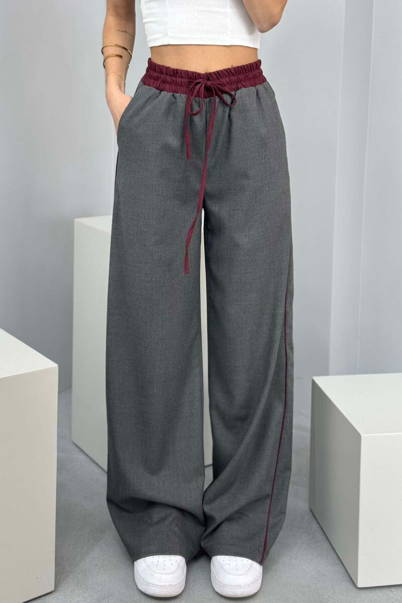 ELASTIC & LACING WAIST WOMEN TROUSERS IN GREY COLOR - 4