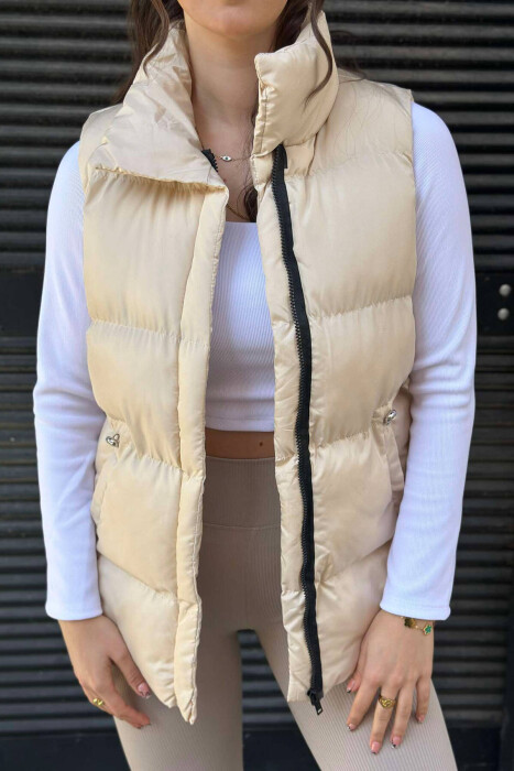 ELASTIC LACING WAIST WOMEN VEST IN CREAM COLOR 