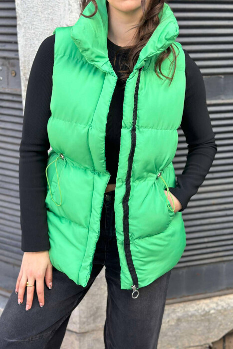 ELASTIC LACING WAIST WOMEN VEST IN GREEN COLOR 