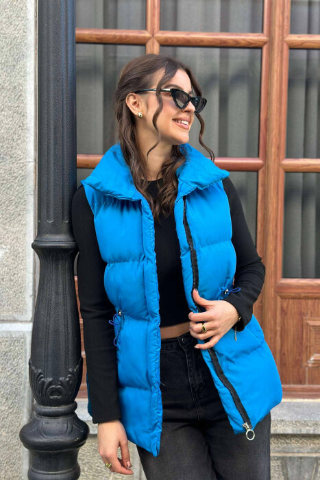 ELASTIC LACING WAIST WOMEN VEST IN BLUE COLOR - 4