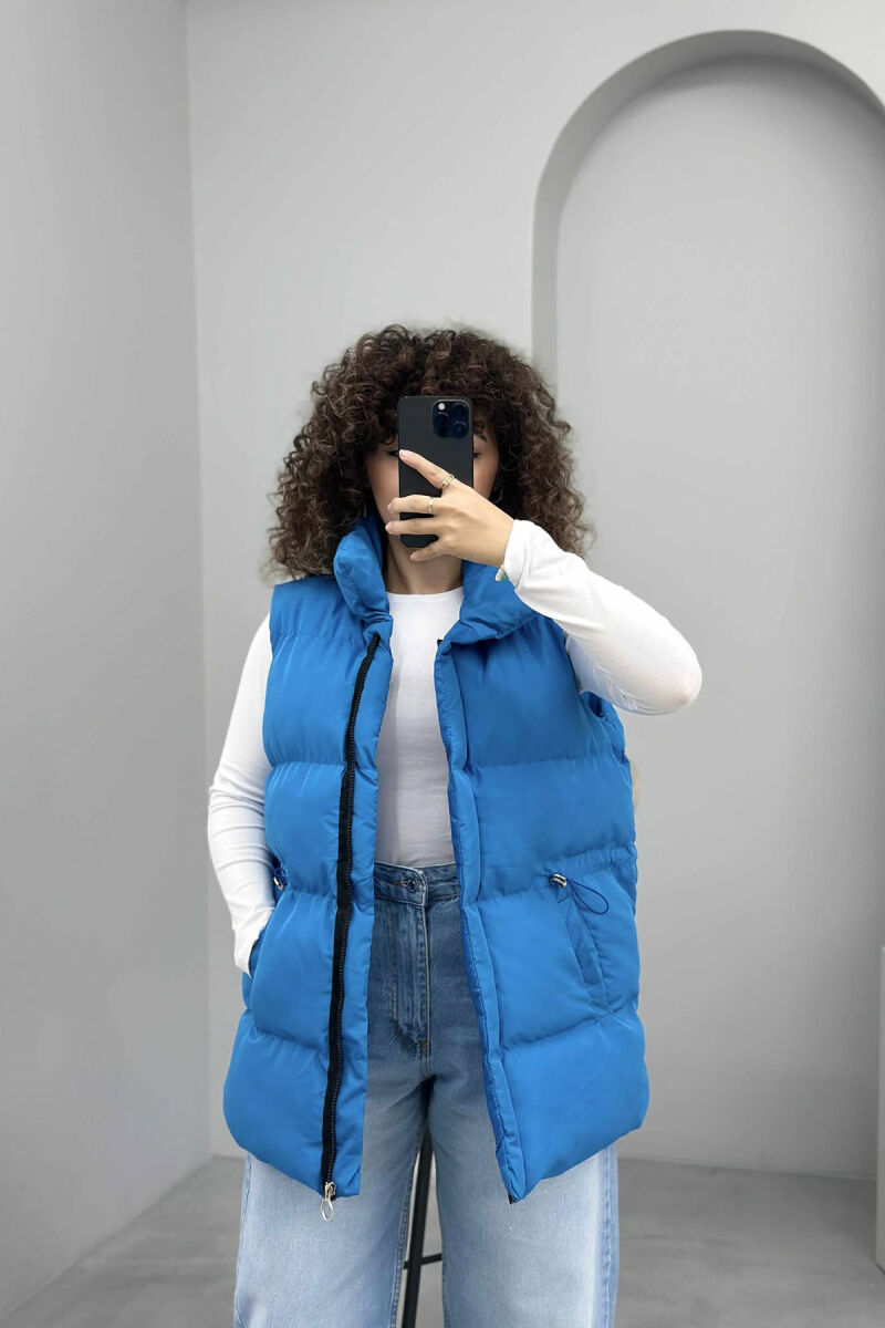 ELASTIC LACING WAIST WOMEN VEST BLUE/BLU - 1