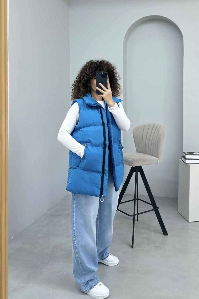 ELASTIC LACING WAIST WOMEN VEST BLUE/BLU - 5
