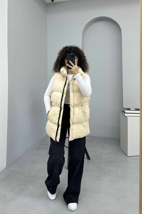 ELASTIC LACING WAIST WOMEN VEST CREAM/KREM 