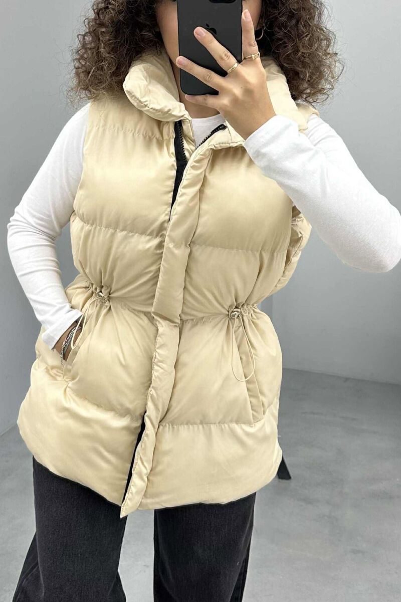 ELASTIC LACING WAIST WOMEN VEST CREAM/KREM - 2
