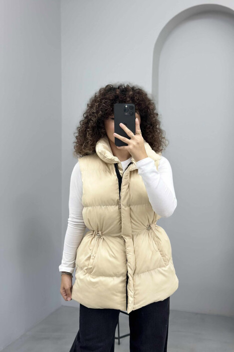 ELASTIC LACING WAIST WOMEN VEST CREAM/KREM - 3