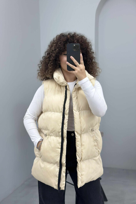 ELASTIC LACING WAIST WOMEN VEST CREAM/KREM - 4