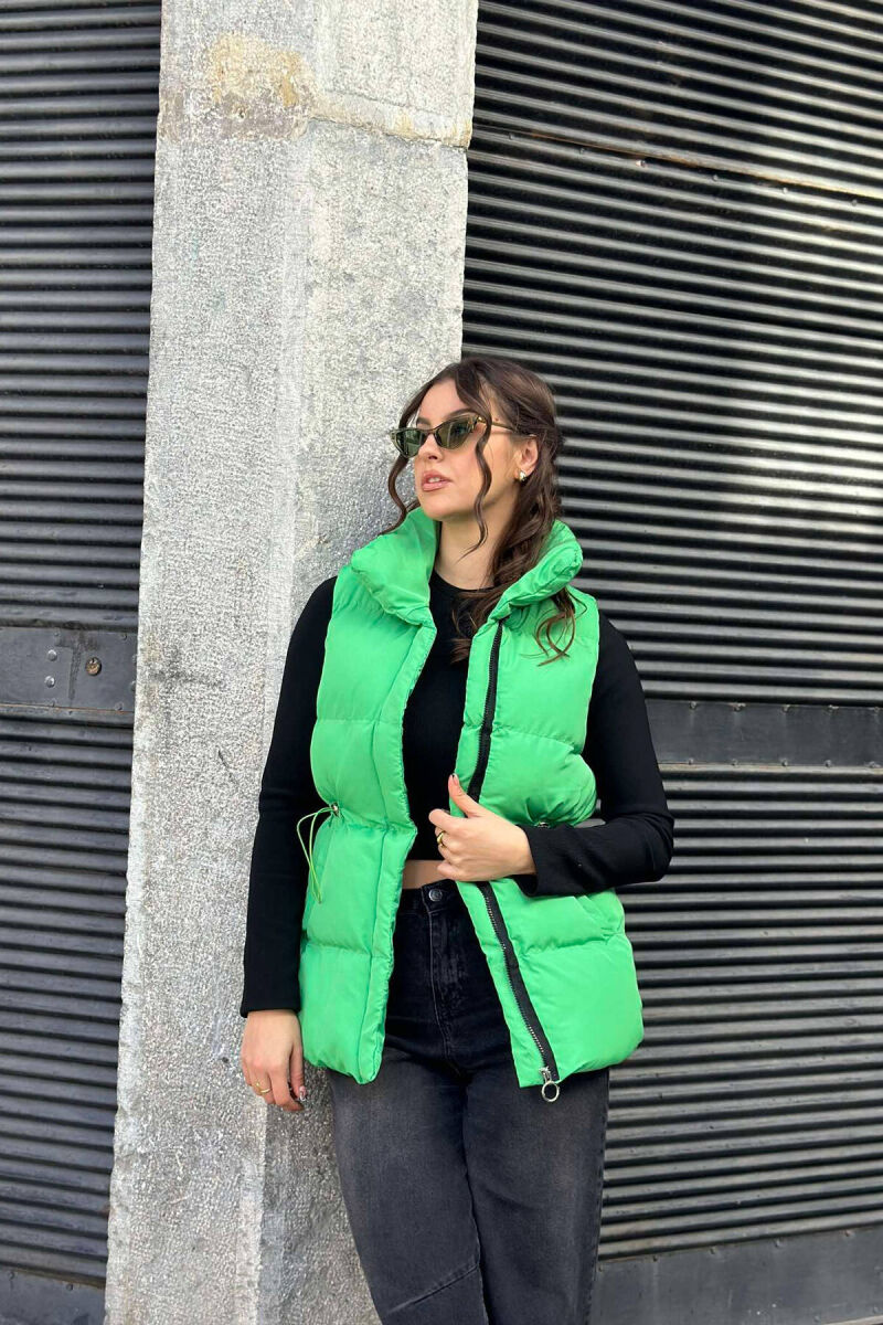 ELASTIC LACING WAIST WOMEN VEST IN GREEN COLOR - 3