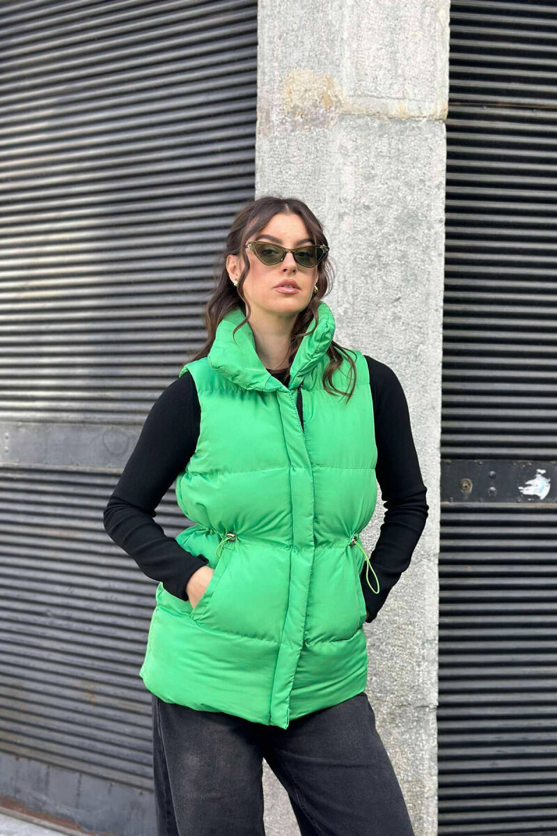 ELASTIC LACING WAIST WOMEN VEST IN GREEN COLOR - 5