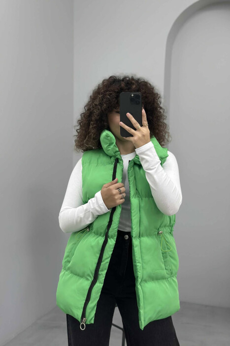ELASTIC LACING WAIST WOMEN VEST GREEN/JESHILE - 5