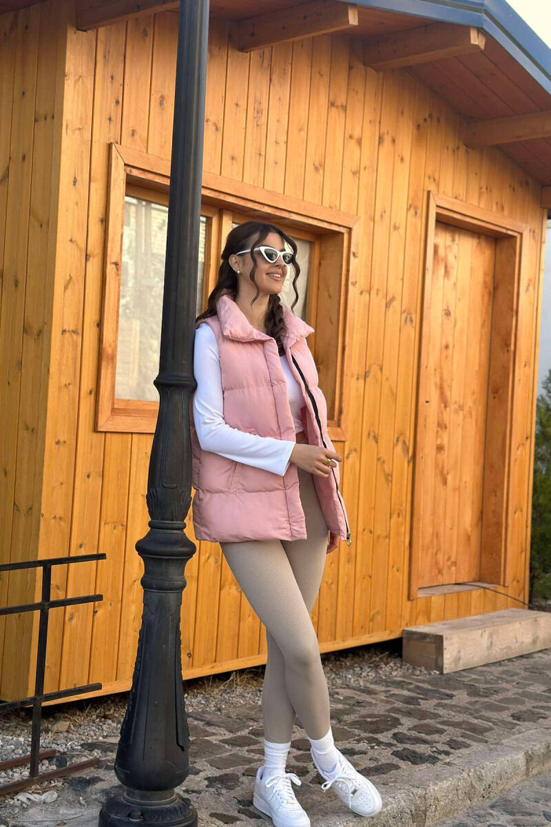 ELASTIC LACING WAIST WOMEN VEST IN PINK COLOR - 4