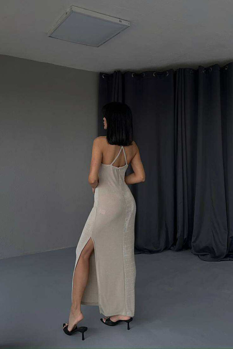 ELASTIC ONE COLOR LONG WOMEN DRESS BEIGE/BEZHE - 4
