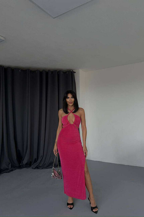 ELASTIC ONE COLOR LONG WOMEN DRESS FUCHSIA/CIKLAMI 