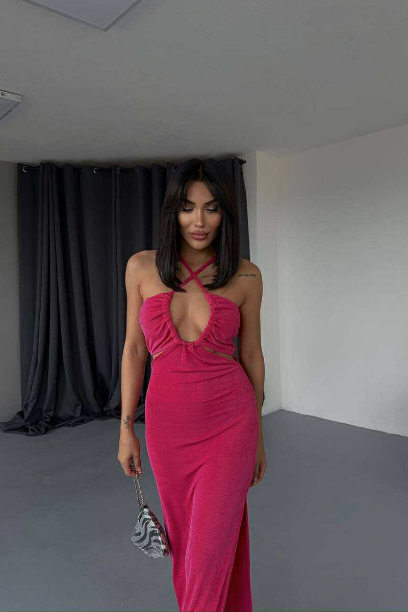 ELASTIC ONE COLOR LONG WOMEN DRESS FUCHSIA/CIKLAMI - 3
